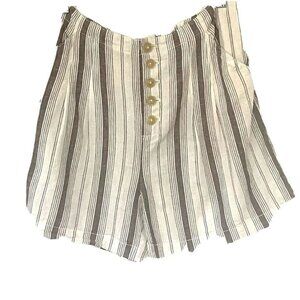 Stripe Button Fly High Rise Linen Shorts Size 4 Neutral Brown By Anthropologie